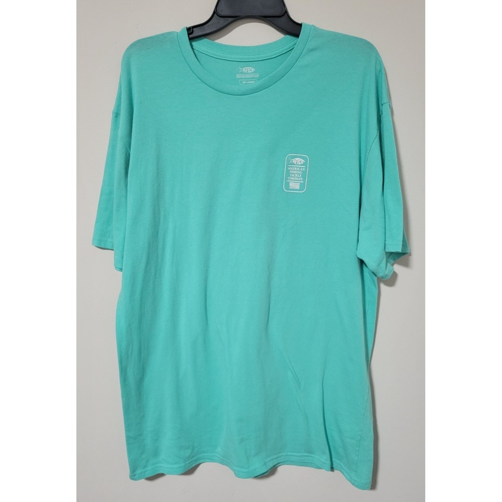 AFTCO Fishing T Shirt 2XL Teal Graphic Logo Back Print Short Sleeve Stretch